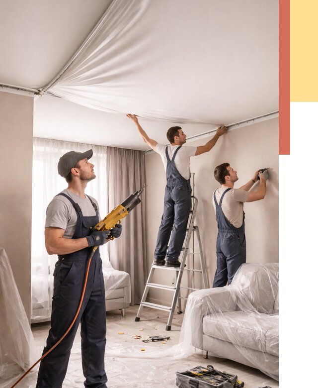 Установка натяжного потолка в Кимовске от 4639 руб. | Быстро и недорого — ОТДЕЛОЧНИК-Кмв