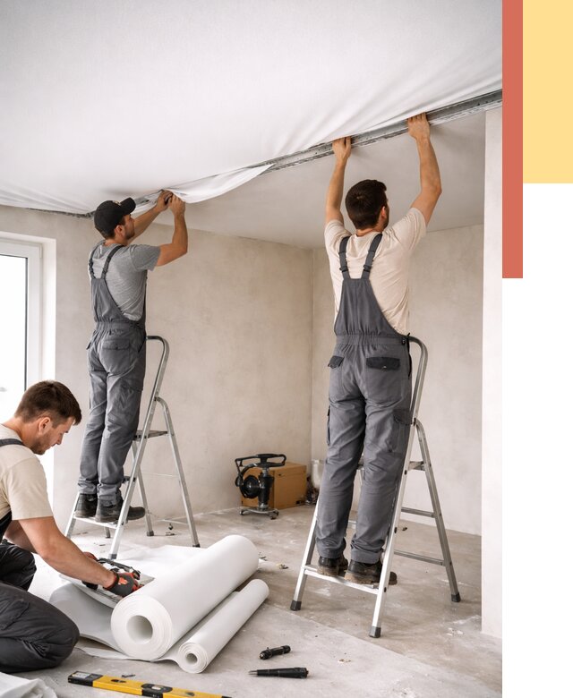 Монтаж тканевого натяжного потолка в Кимовске от 3608 руб. под ключ | ОТДЕЛОЧНИК-Кмв