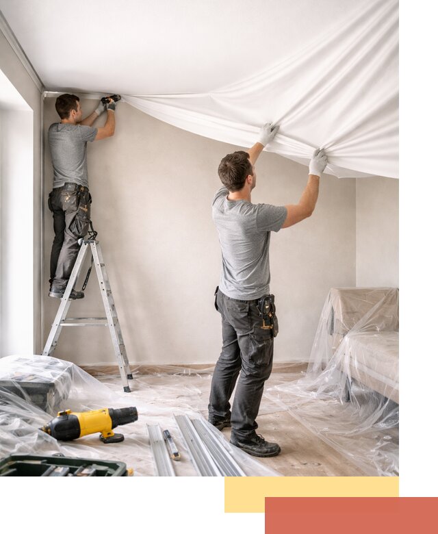 Монтаж тканевого натяжного потолка в Кимовске недорого и быстро