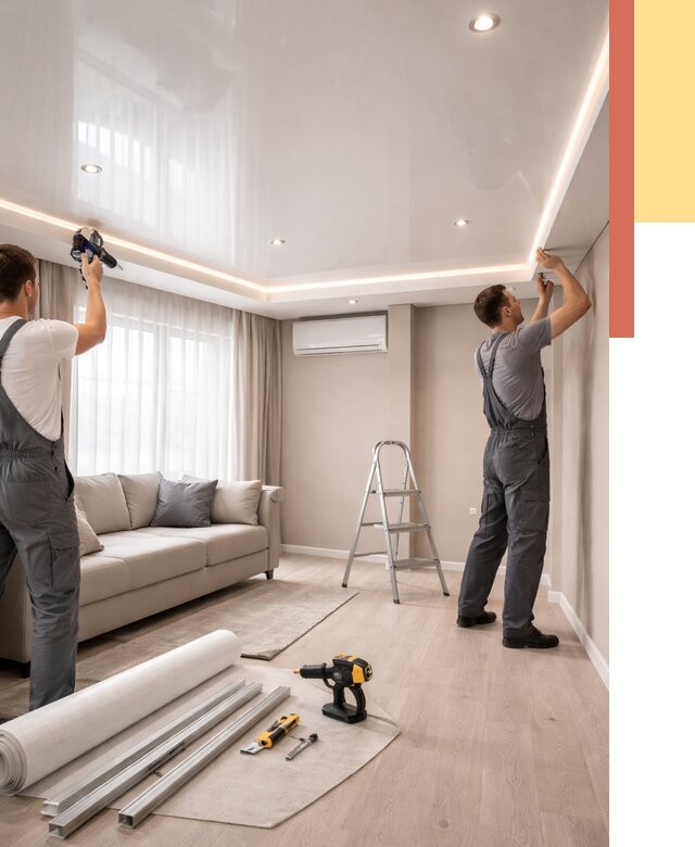 Монтаж глянцевого натяжного потолка в Кимовске от 773 руб. под ключ | ОТДЕЛОЧНИК-Кмв