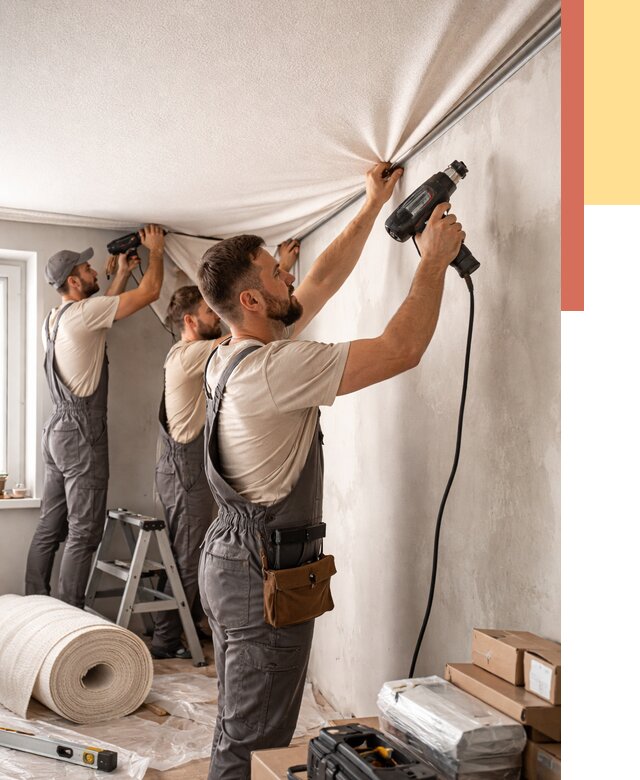 Монтаж фактурного натяжного потолка в Кимовске от 773 руб. — ОТДЕЛОЧНИК-Кмв