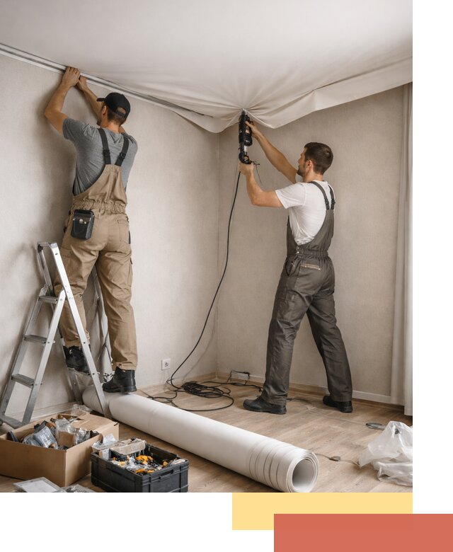 Монтаж цветного натяжного потолка в Кимовске за один день