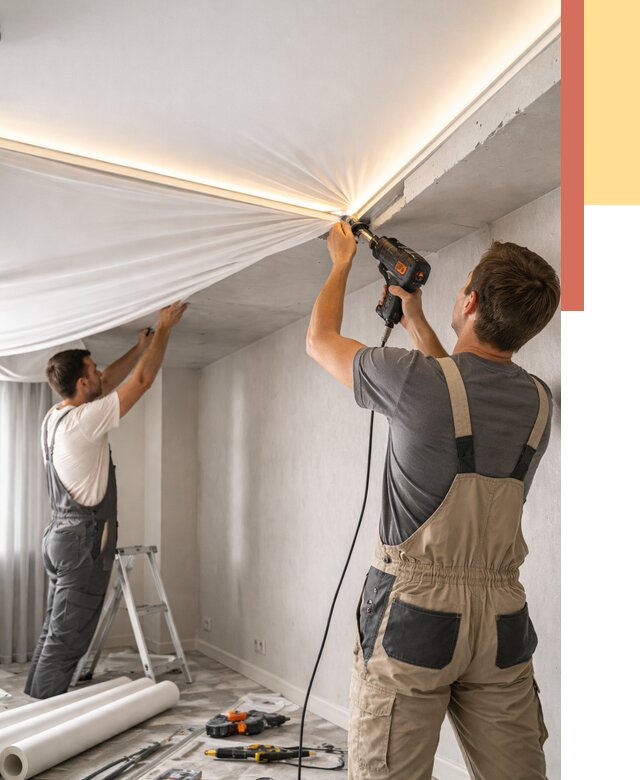 Монтаж натяжного потолка с подсветкой в Кимовске от 979 руб. | ОТДЕЛОЧНИК-Кмв