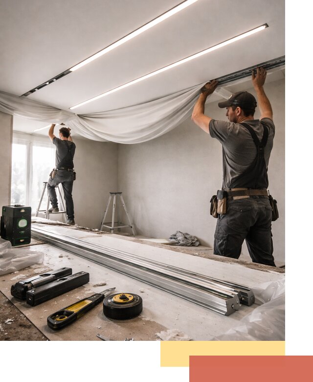 Монтаж натяжных потолков со световыми линиями в Кимовске