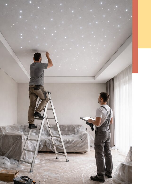 Монтаж натяжного потолка «звездное небо» в Кимовске от 6700 руб. | ОТДЕЛОЧНИК-Кмв