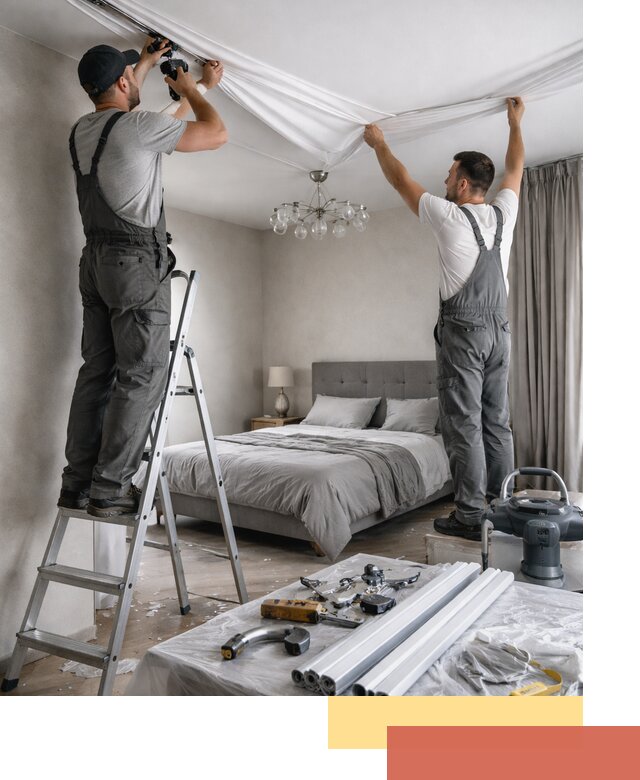 Монтаж натяжного потолка в спальне в Кимовске