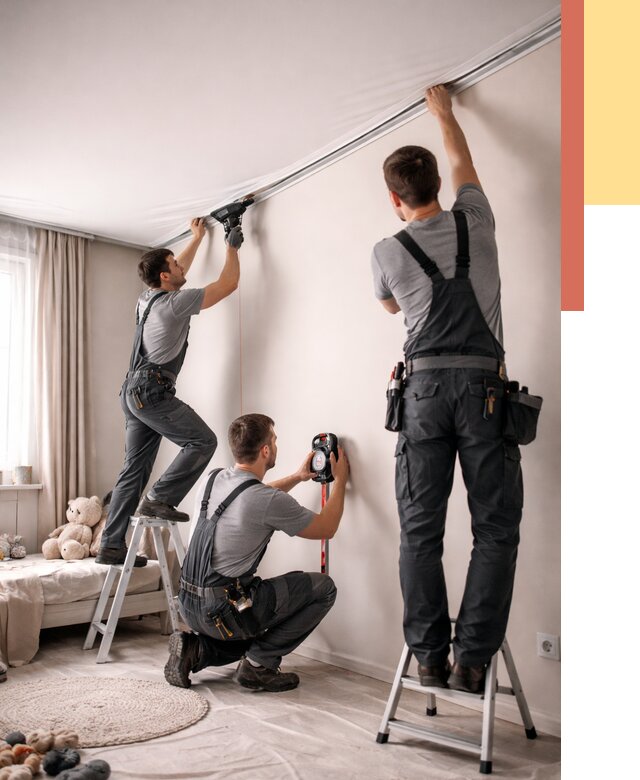 Монтаж натяжного потолка в детской в Кимовске от 3608 руб. — быстро и недорого | ОТДЕЛОЧНИК-Кмв