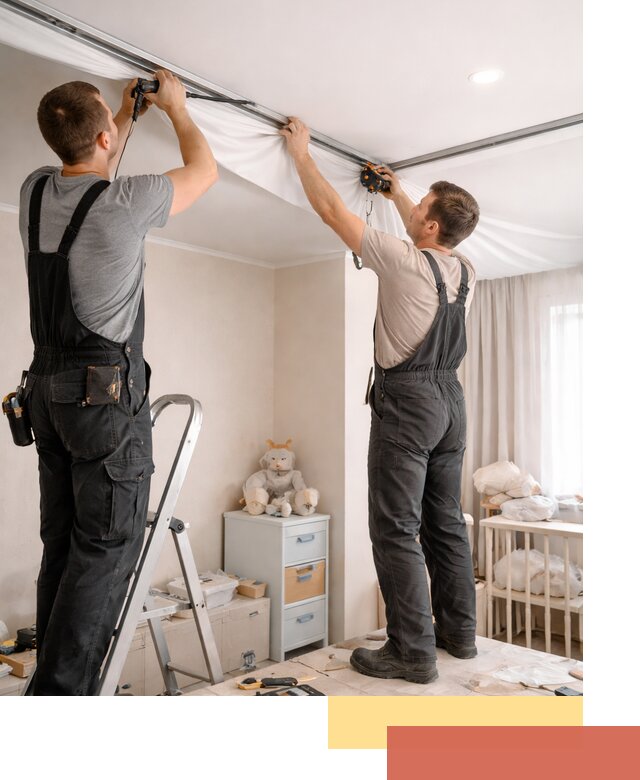 Монтаж натяжного потолка в детской комнате в Кимовске