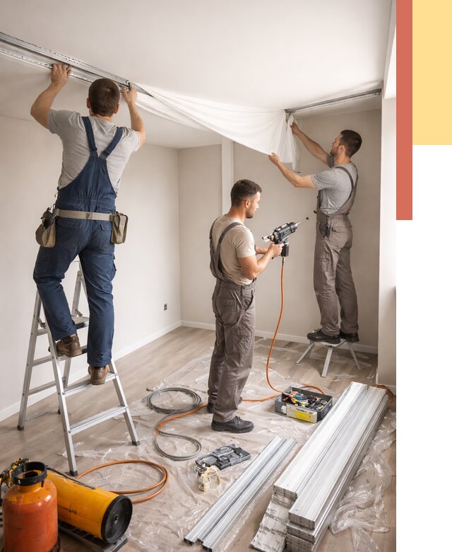 Монтаж натяжного потолка в студии в Кимовске от 5669 руб. — быстро и недорого | ОТДЕЛОЧНИК-Кмв