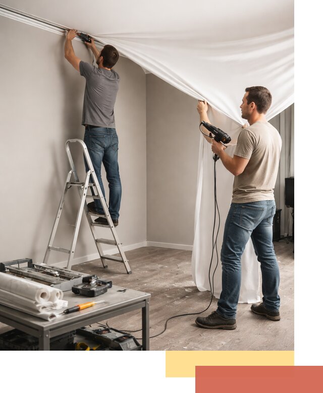 Монтаж натяжного потолка в студии в Кимовске