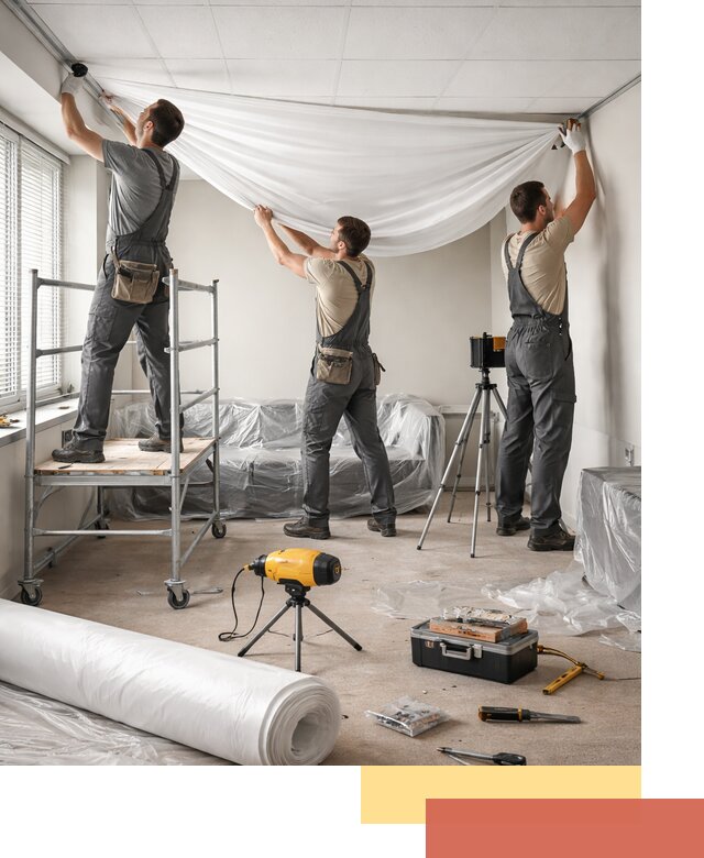 Монтаж натяжного потолка в офисе в Кимовске