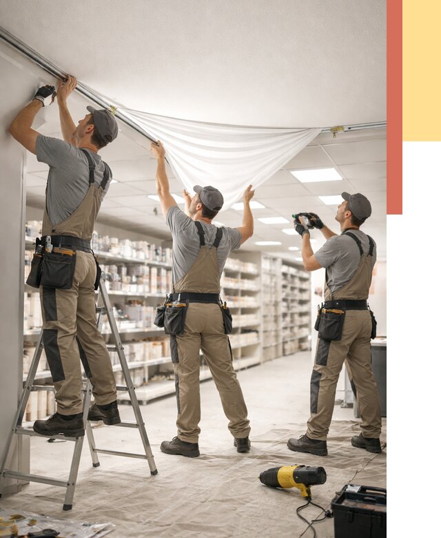 Монтаж натяжного потолка в магазине в Кимовске от 4639 руб. быстро и недорого | ОТДЕЛОЧНИК-Кмв