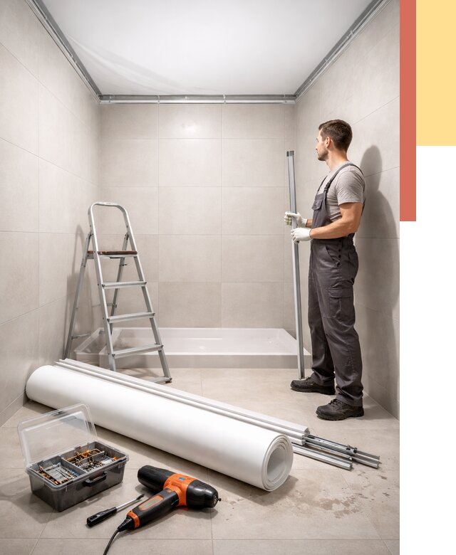 Монтаж натяжного потолка в санузле в Кимовске от 1907 руб. — ОТДЕЛОЧНИК-Кмв