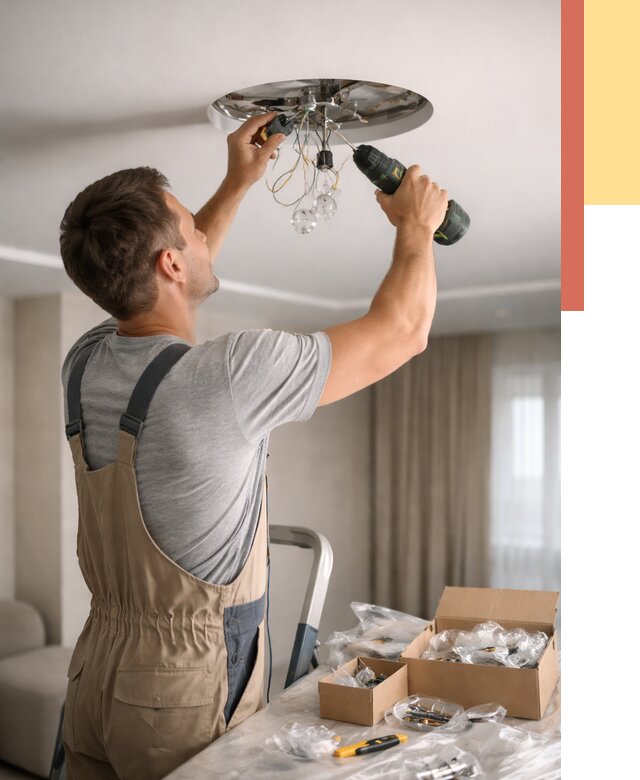 Установка люстры в натяжной потолок в Кимовске от 1237 руб. | Быстро и недорого — ОТДЕЛОЧНИК-Кмв