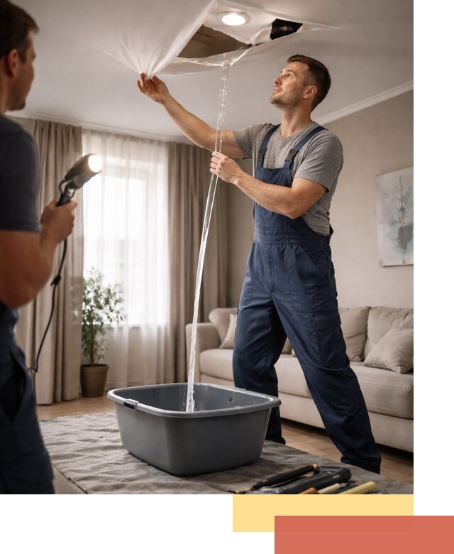 Слив воды с натяжного потолка в Кимовске быстро и аккуратно