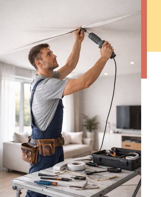 Ремонт натяжных потолков в Кимовске от 9793 руб. под ключ — ОТДЕЛОЧНИК-Кмв