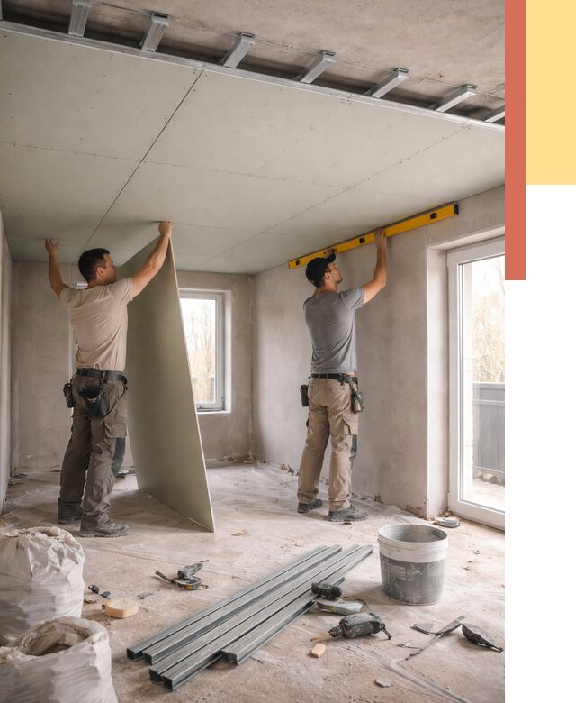 Одноуровневый потолок из гипсокартона в Кимовске от 773 руб. — монтаж под ключ | ОТДЕЛОЧНИК-Кмв