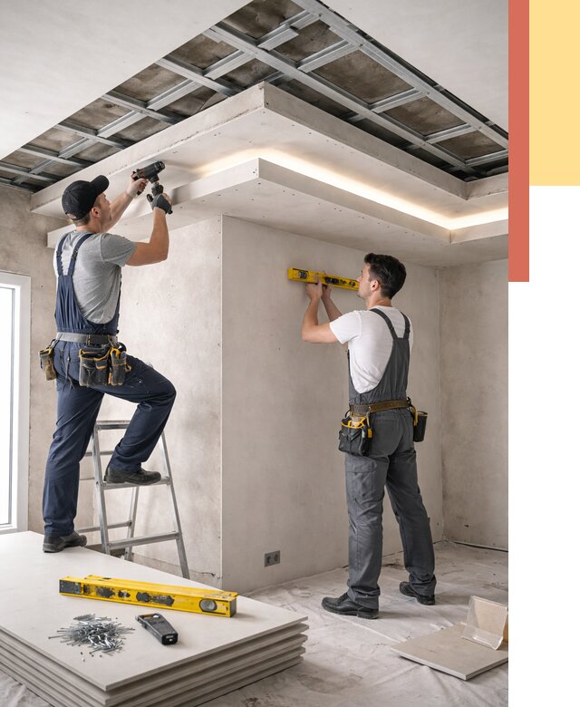 Двухуровневый потолок из гипсокартона в Кимовске от 1495 руб. под ключ | ОТДЕЛОЧНИК-Кмв