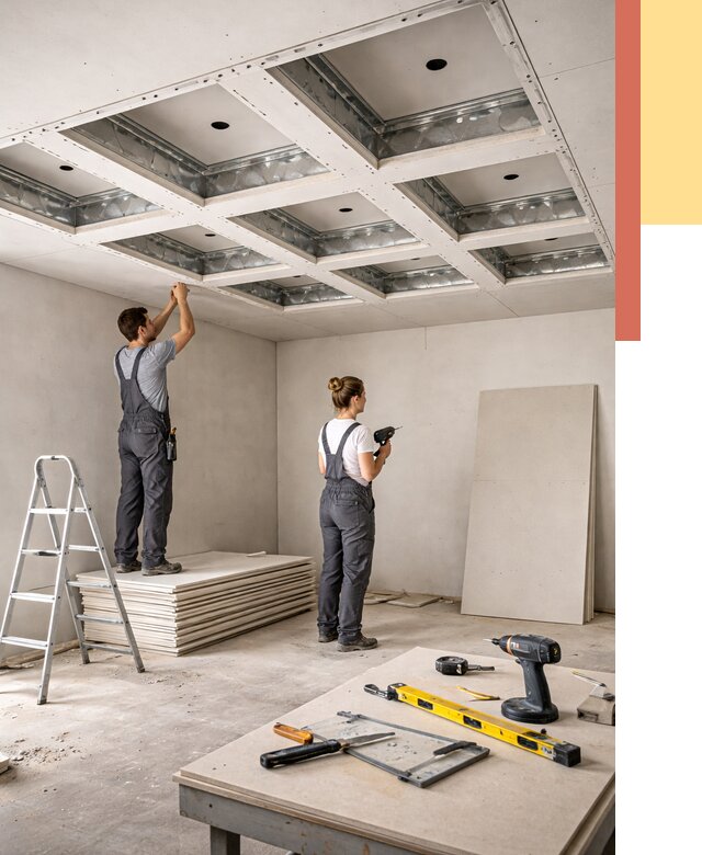 Кессонный потолок из гипсокартона в Кимовске от 1907 руб. — монтаж и под ключ | ОТДЕЛОЧНИК-Кмв