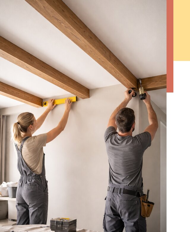 Монтаж декоративных балок на потолок в Кимовске от 4329 руб. — ОТДЕЛОЧНИК-Кмв